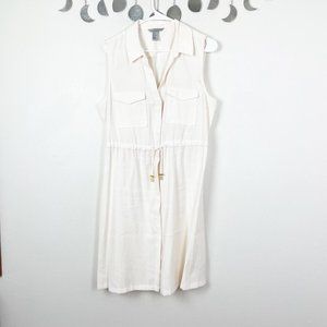 H&M White Tie Waist Collared Button Up Dress‎ Classic Basic Minimal Preppy